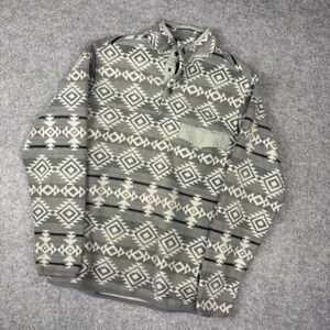Southern Grit Mens Fleece Pullover Grey Southwestern Geometric Snap Neck Small